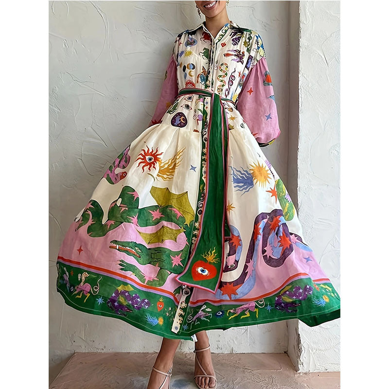 Women’s A-Line Printed Long Sleeve Dress