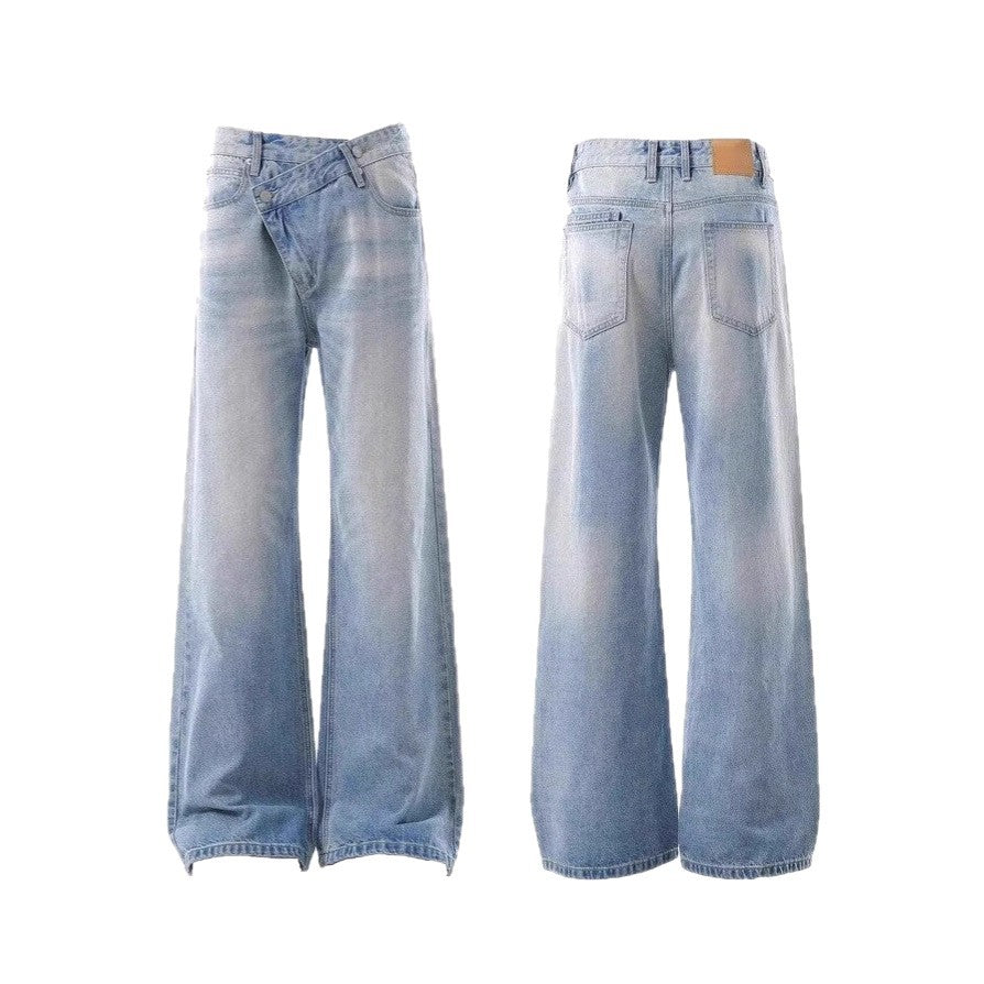 Men’s Vintage Washed Distressed Straight-Leg Jeans
