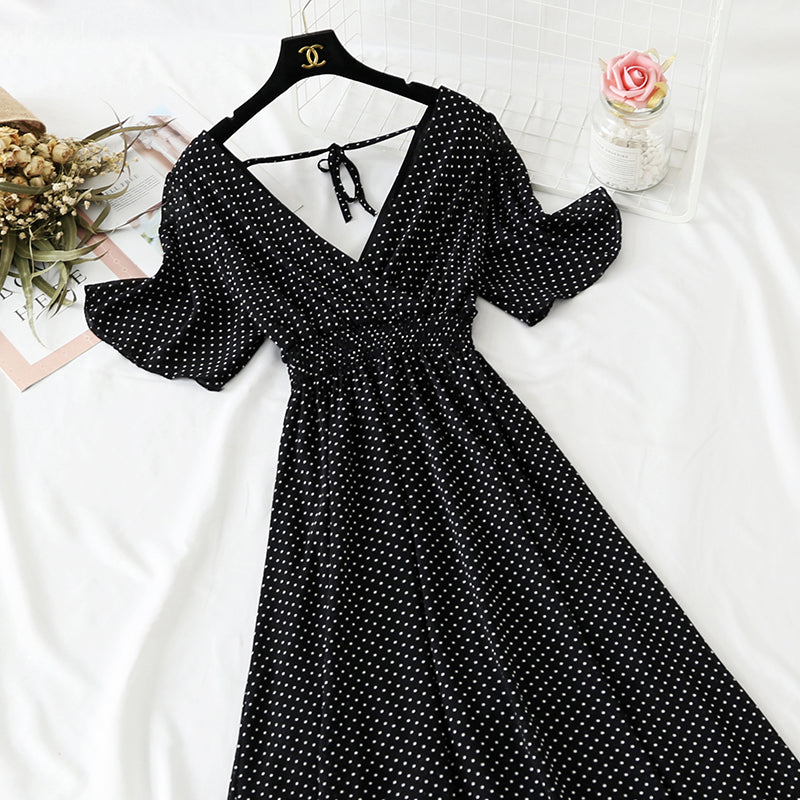 Retro V-Neck Chiffon Long Dress