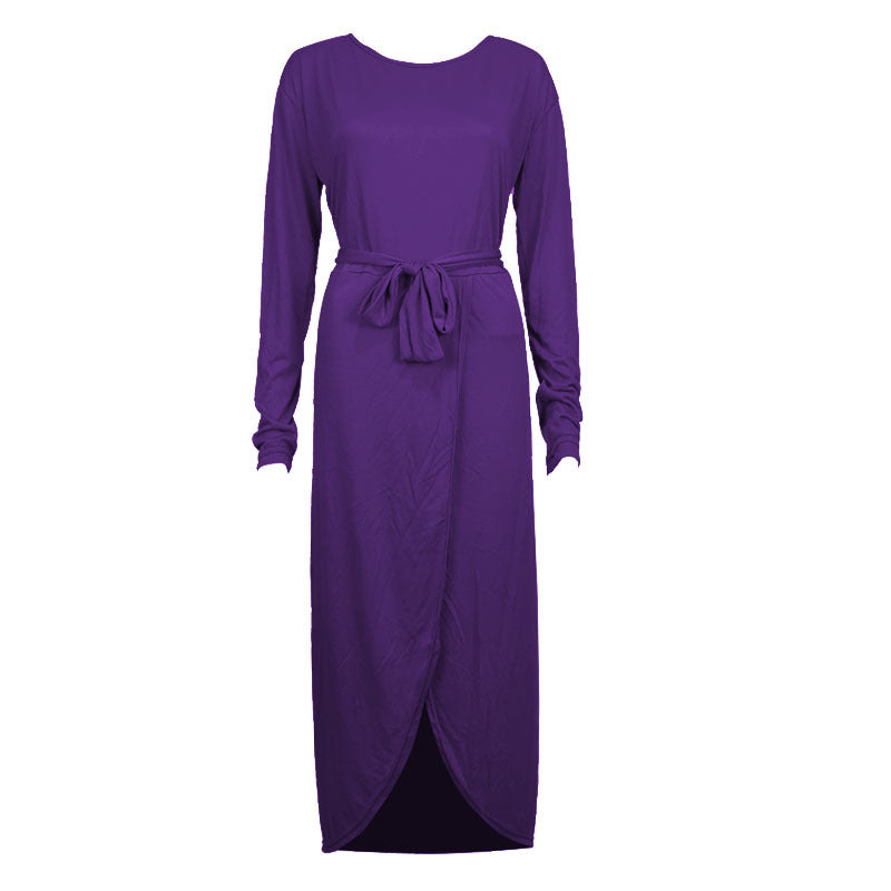 Round Neck Loose Long Sleeve Irregular Dress
