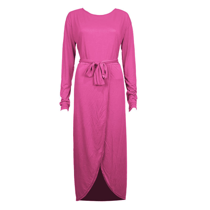 Round Neck Loose Long Sleeve Irregular Dress