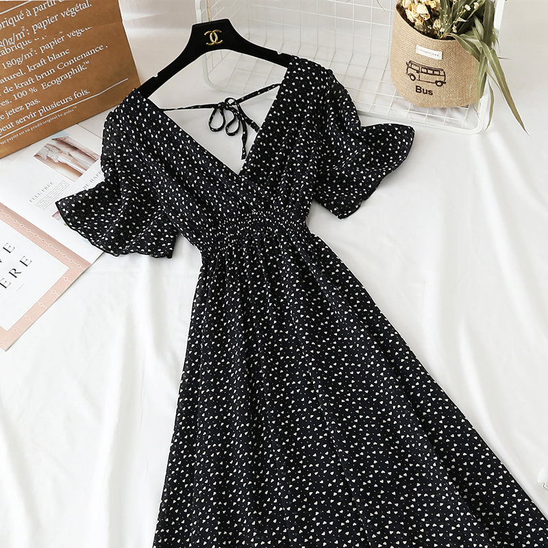 Retro V-Neck Chiffon Long Dress