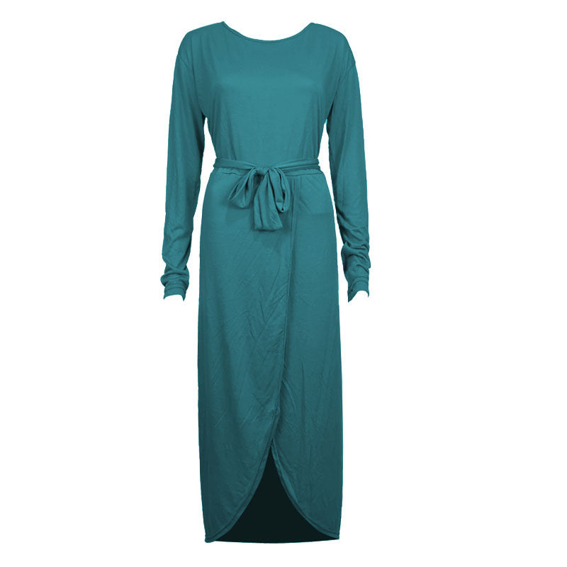 Round Neck Loose Long Sleeve Irregular Dress