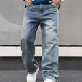 Men’s Casual Straight Wash Jeans Light Blue Loose Fit