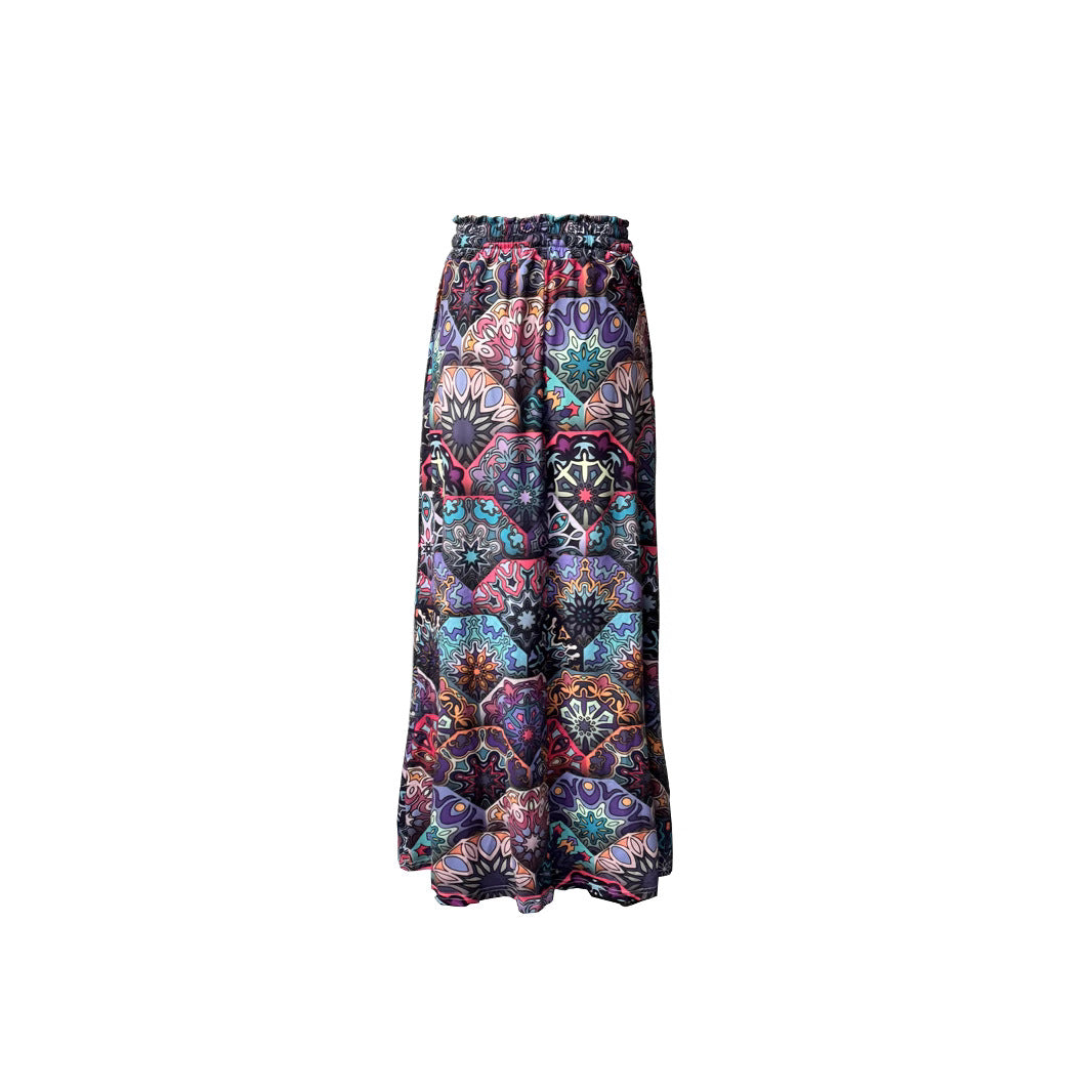 Women's Bohemian Floral A-Line Maxi Skirt High Waist Summer Beach Long Skirt