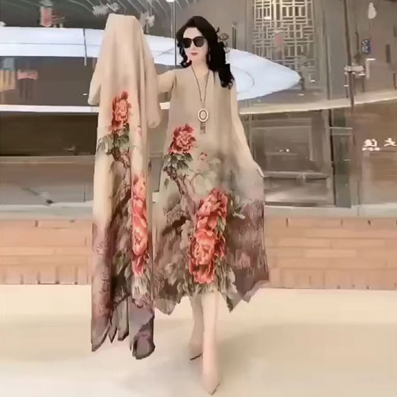 Floral Silk Stand Collar Commuter Suit