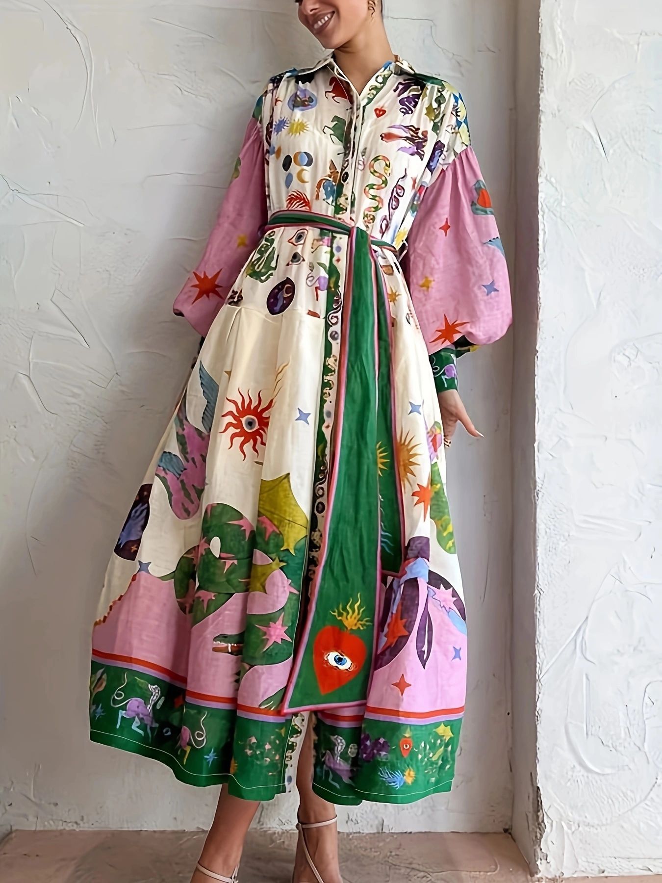 Women’s A-Line Printed Long Sleeve Dress