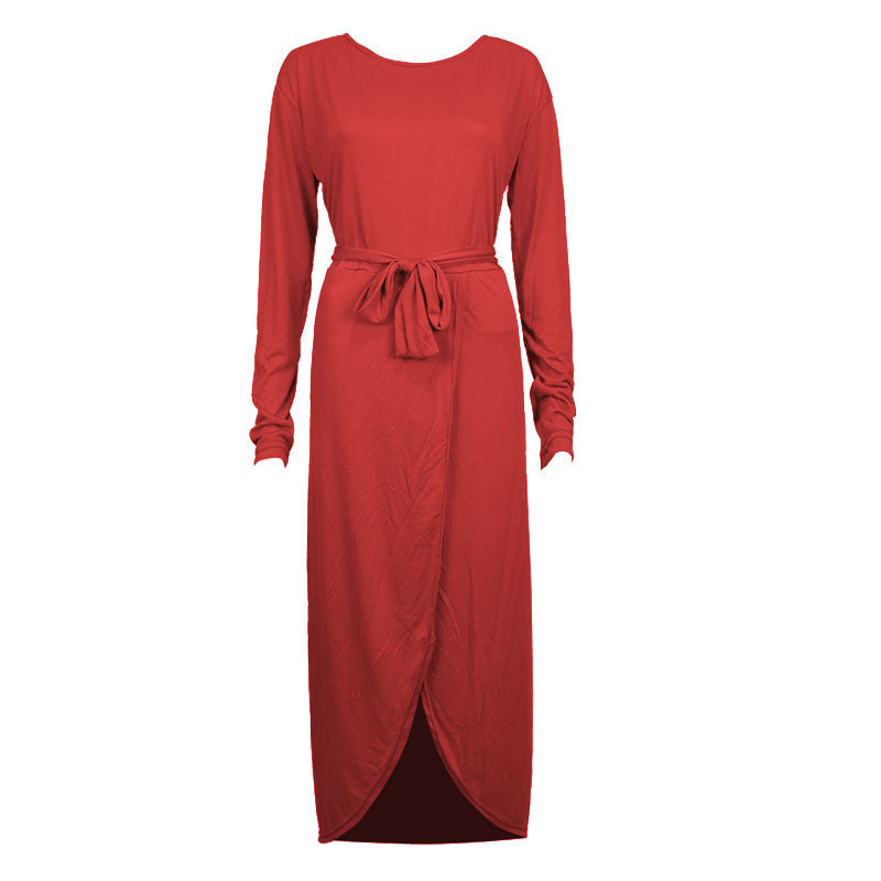 Round Neck Loose Long Sleeve Irregular Dress