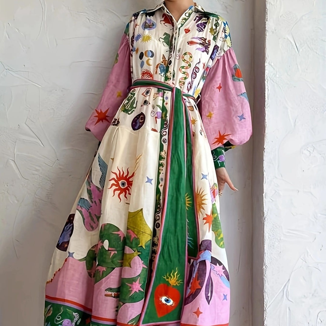 Women’s A-Line Printed Long Sleeve Dress