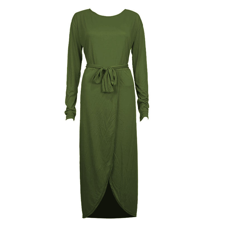 Round Neck Loose Long Sleeve Irregular Dress