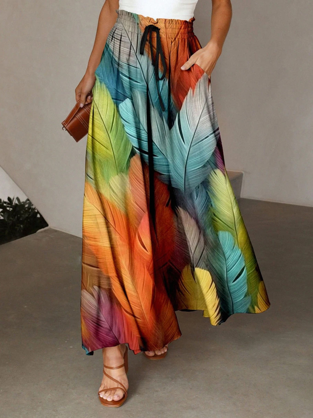 Women's Bohemian Floral A-Line Maxi Skirt High Waist Summer Beach Long Skirt