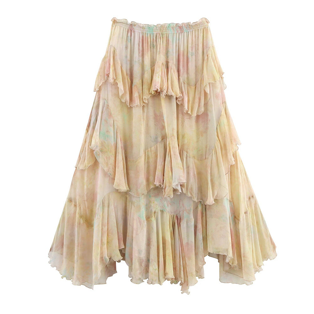 Pastel tiered skirt on a white background