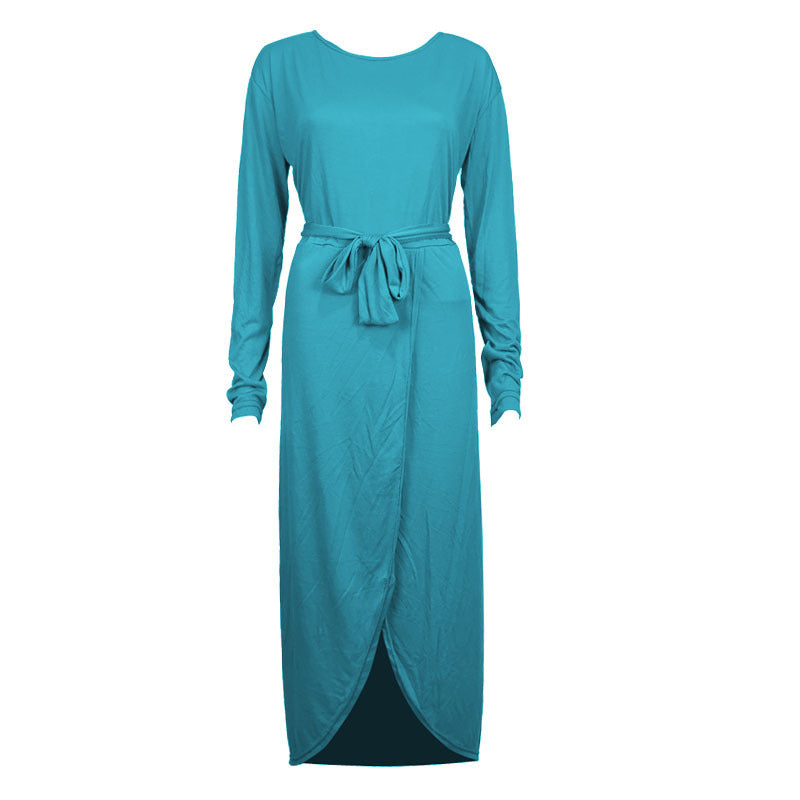 Round Neck Loose Long Sleeve Irregular Dress