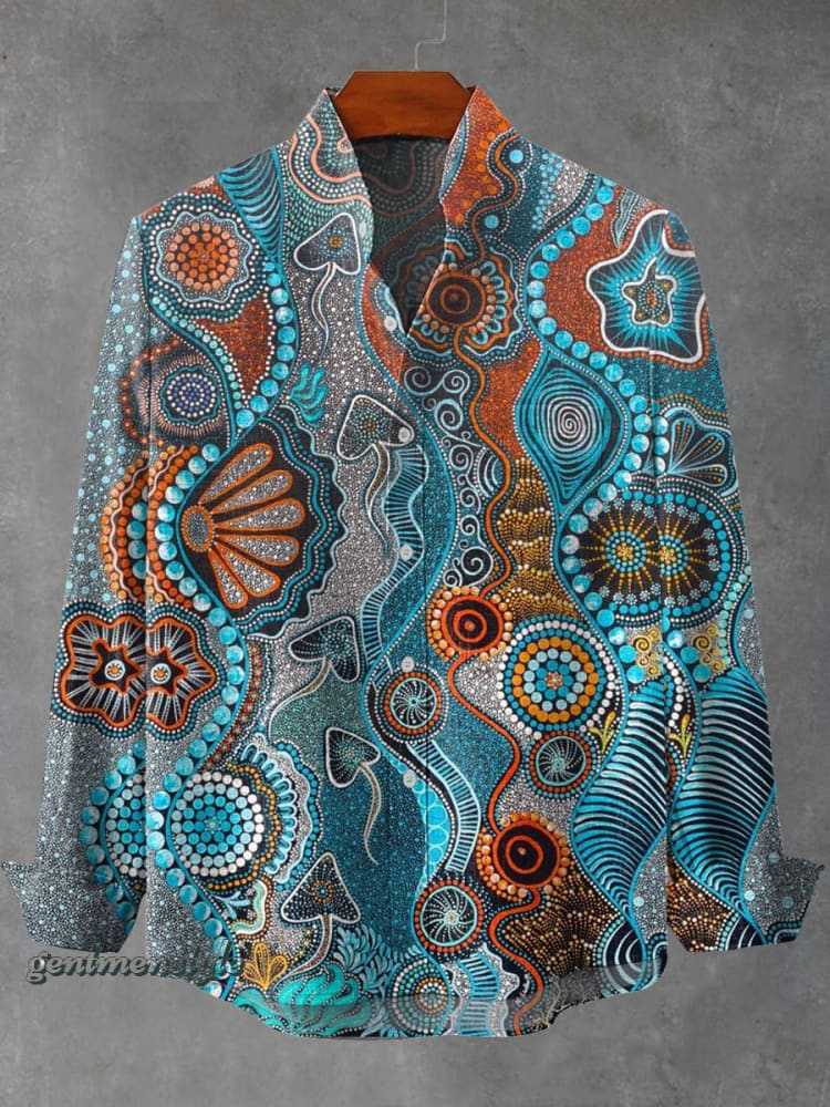 Mens Stand Up Collar Long Sleeve Shirt With Irregular Striped 3D Print