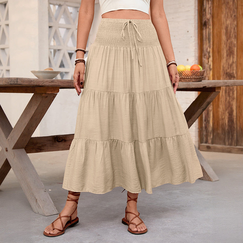 Elastic Waist Drawstring Midi Skirt for Women