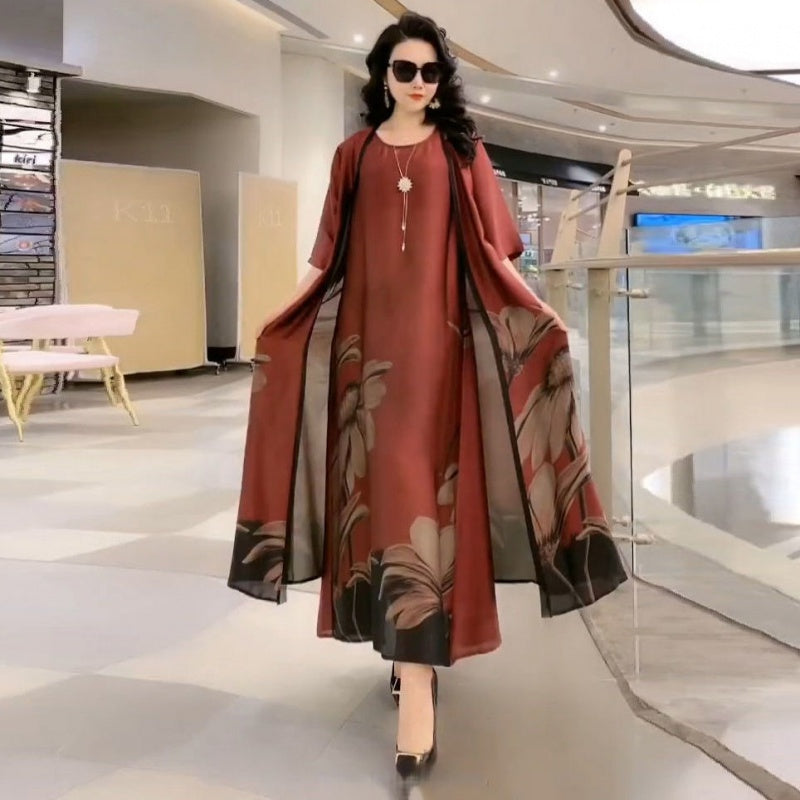 Floral Silk Stand Collar Commuter Suit