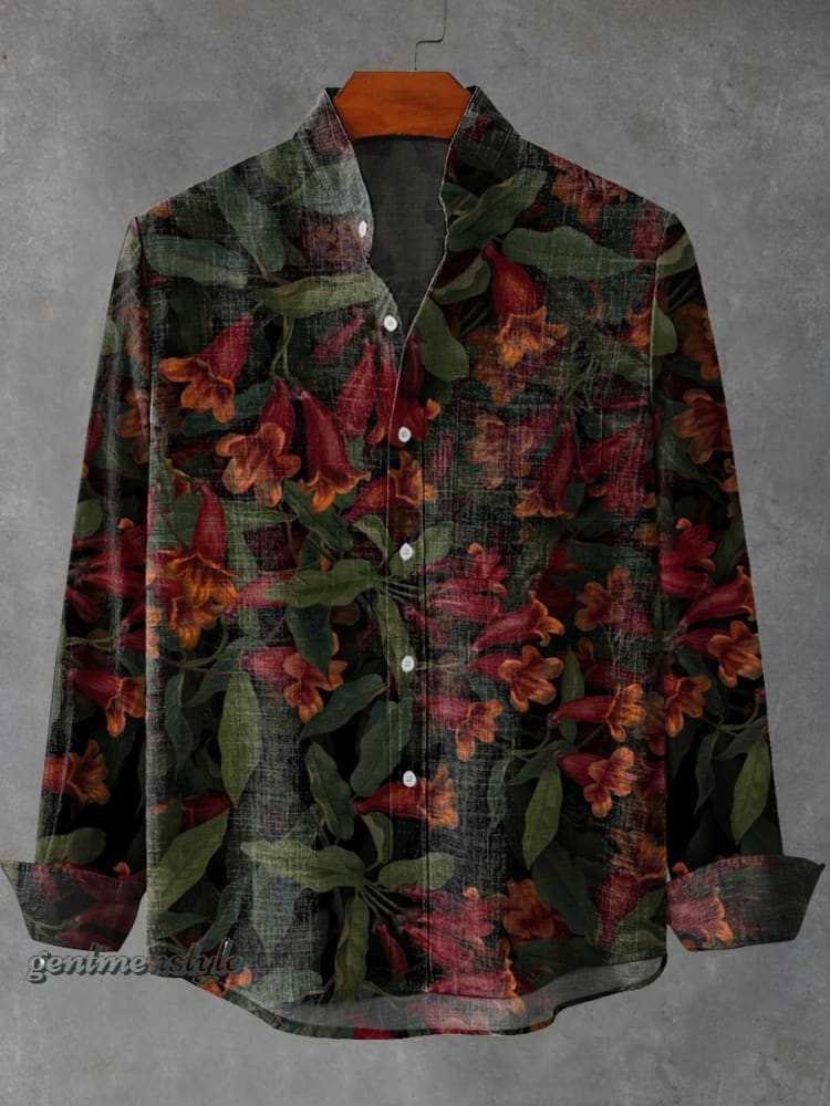 Mens Stand Up Collar Long Sleeve Shirt With Irregular Striped 3D Print