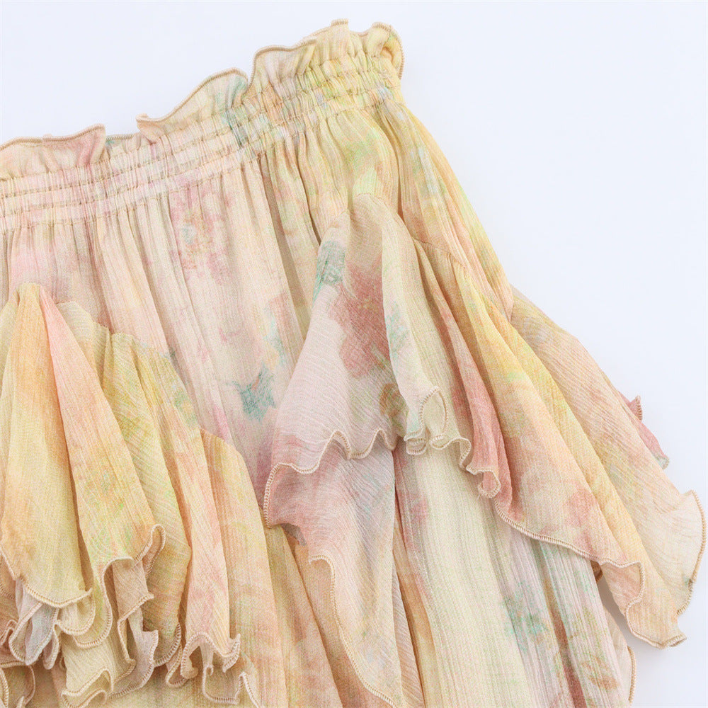 Pastel-colored ruffled fabric on a white background