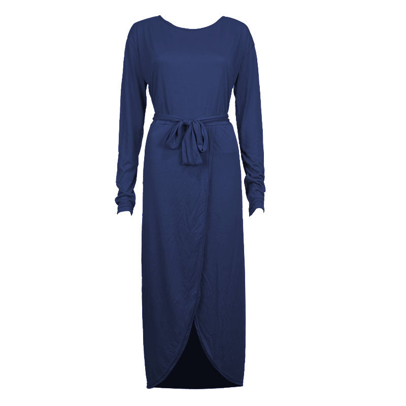 Round Neck Loose Long Sleeve Irregular Dress