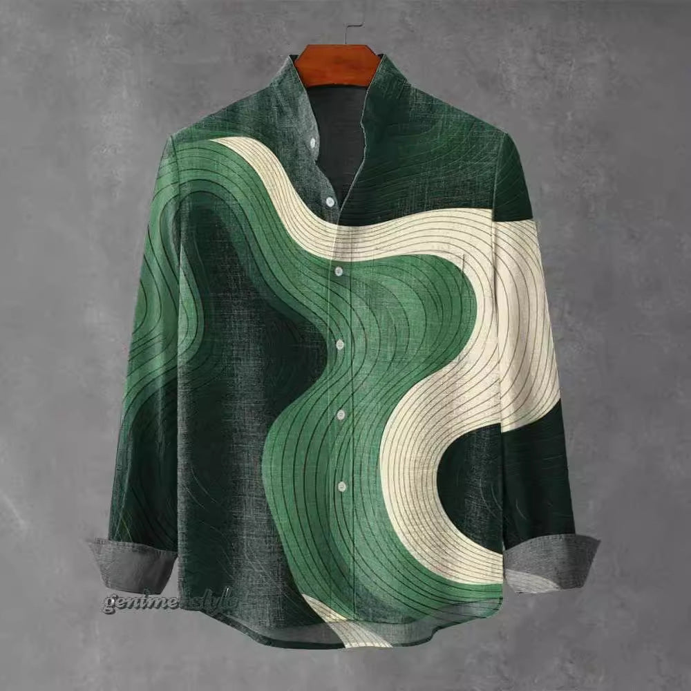 Men’s Stand-Up Collar Long Sleeve Shirt