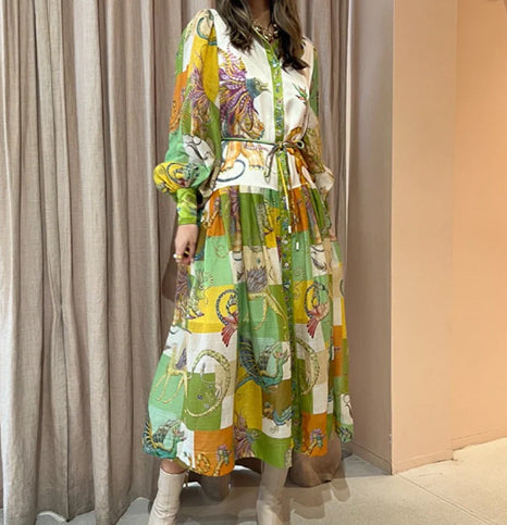 Women’s A-Line Printed Long Sleeve Dress