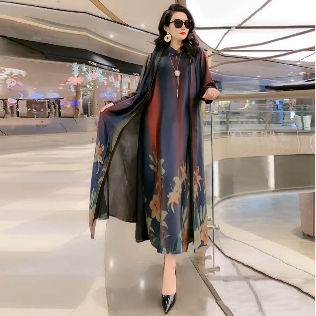 Floral Silk Stand Collar Commuter Suit