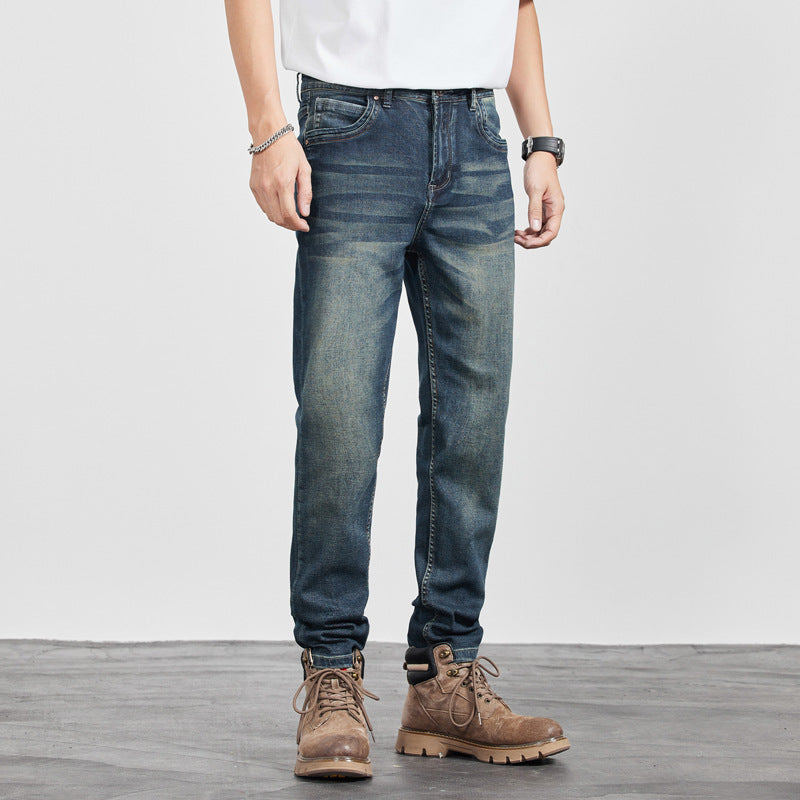 Men’s Retro Vintage Blue Straight Cut Denim Pants
