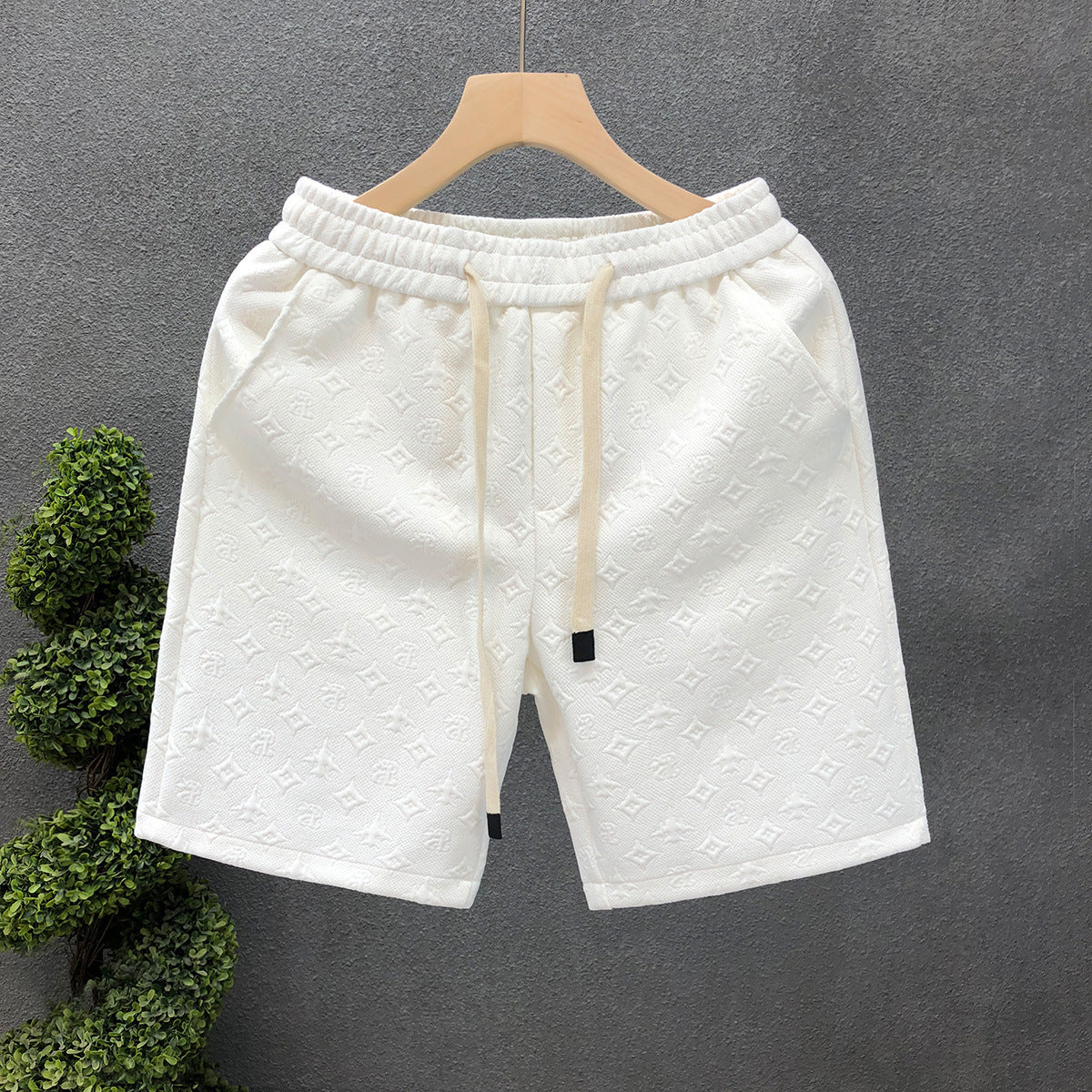 Men’s White Jacquard Casual Shorts