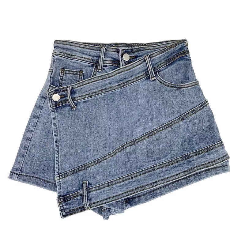 Blue denim skirt on a white background