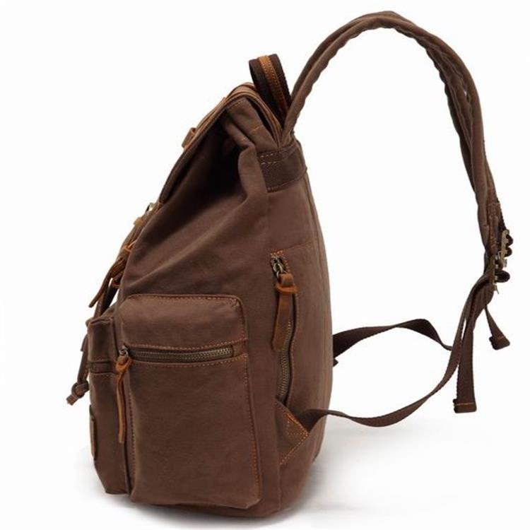 Brown backpack with braided handle