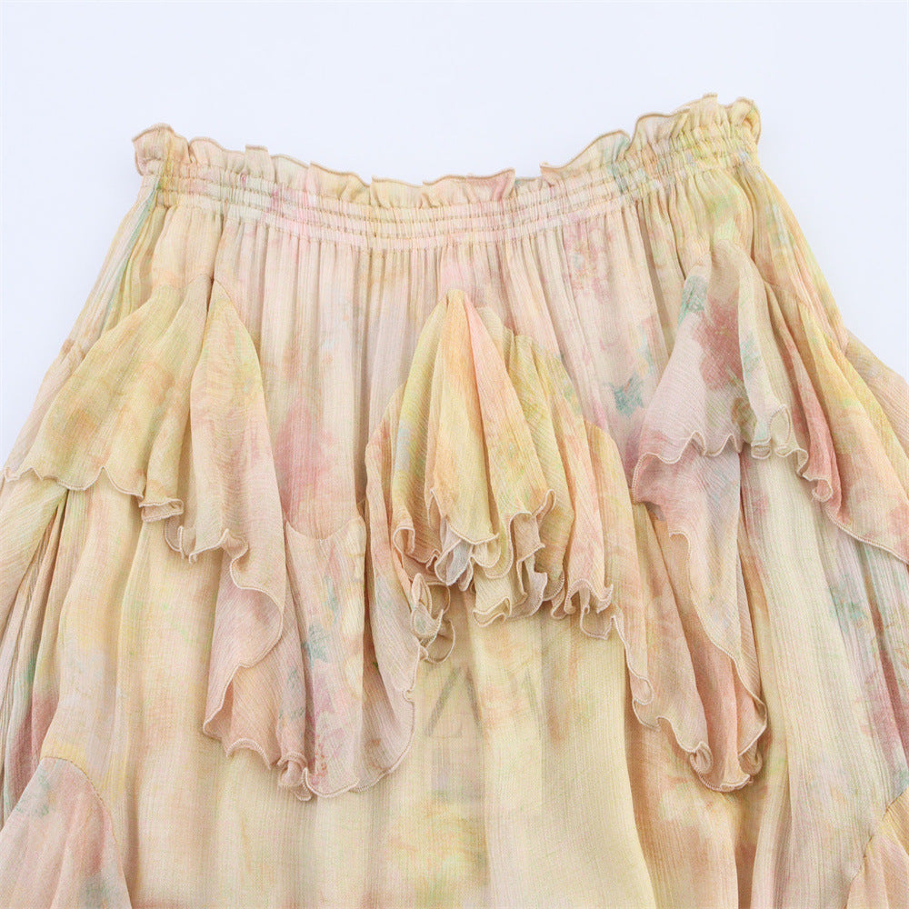 Pastel-colored ruffled skirt on a light background