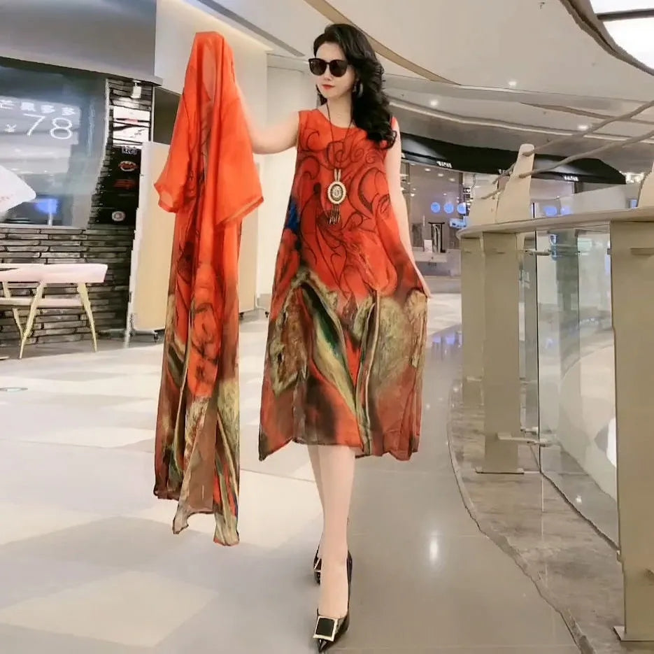 Floral Silk Stand Collar Commuter Suit