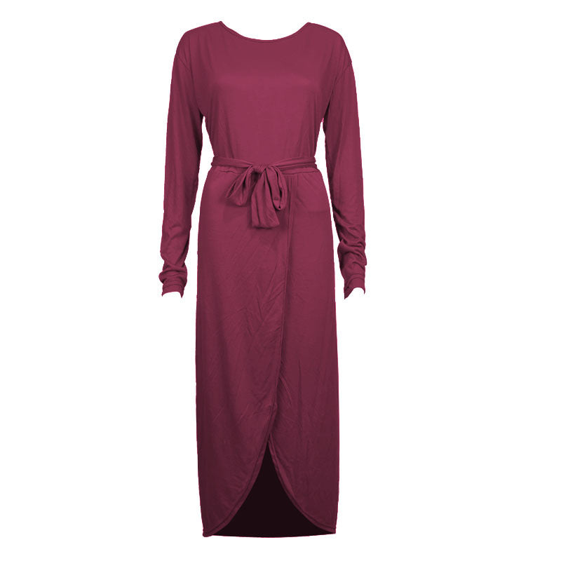 Round Neck Loose Long Sleeve Irregular Dress